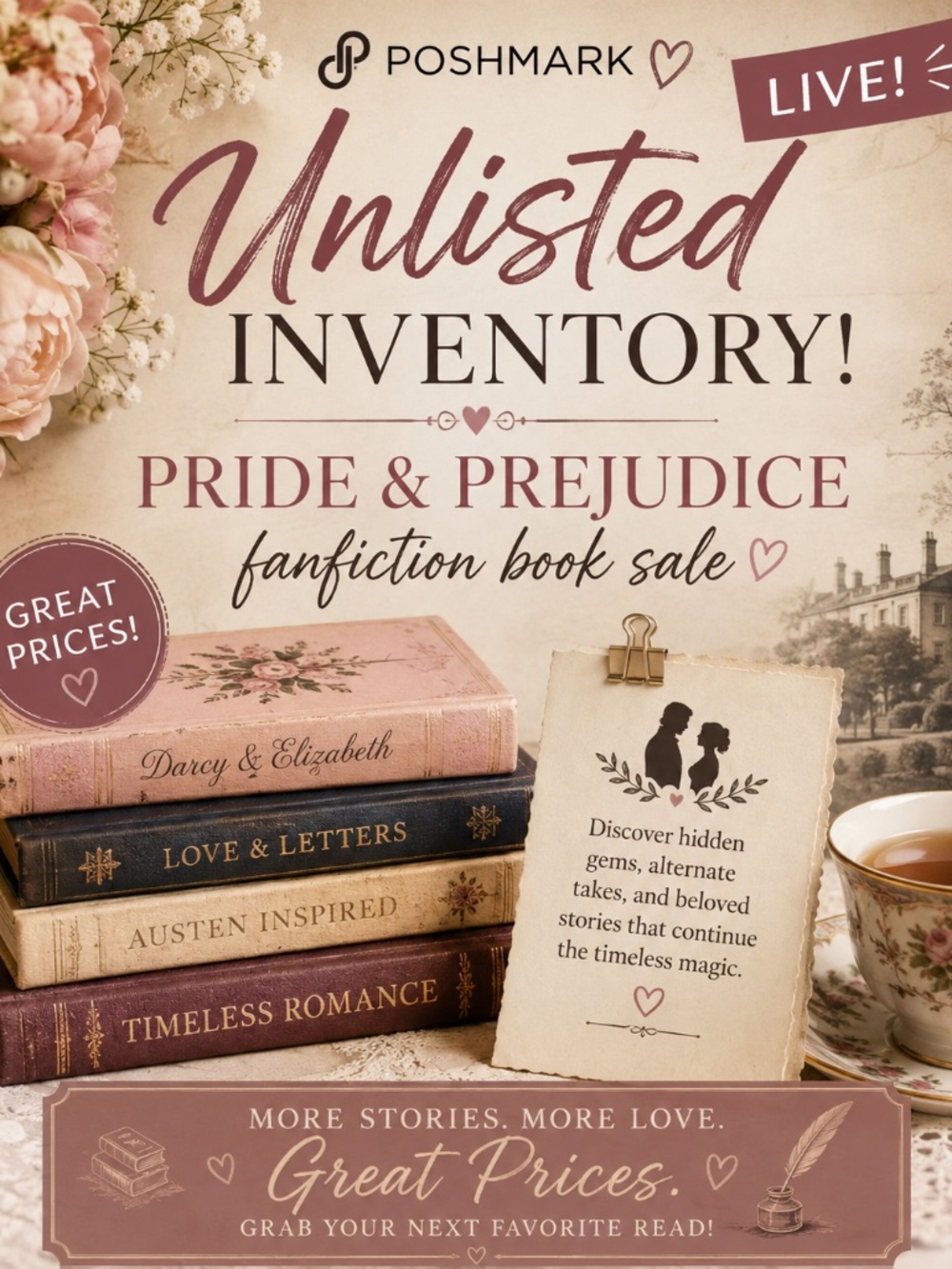 Pride and Prejudice Fanfiction Book Sale - Unlisted Inventory Flyer